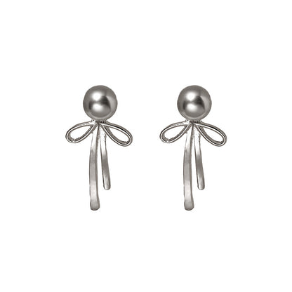 Silver Needle Niche Bow Earrings Female Pearl