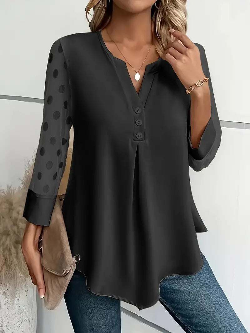 Mesh Sleeves Button Shirt For Women Spring And Summer