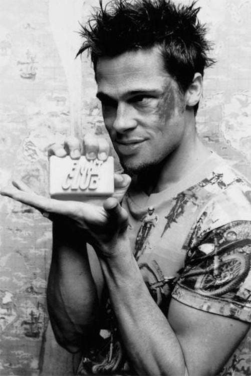 Posters Wholesale - Fight Club Brad Pitt Soap Movie Black & White Poster: Cardboard Back & Clear Bag