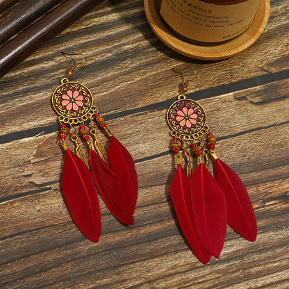 European And American Feather Earrings Personalized Long Temperament