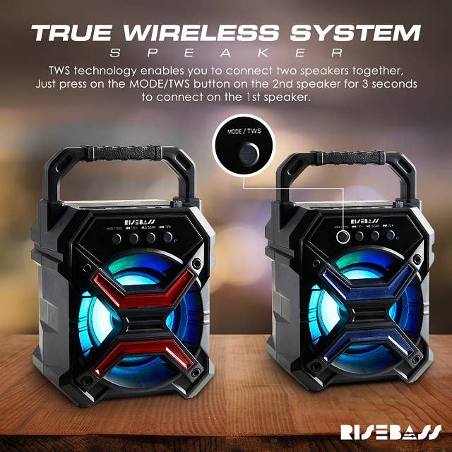 RISEBASS - RISEBASS Portable Speaker with Party Lights: Red