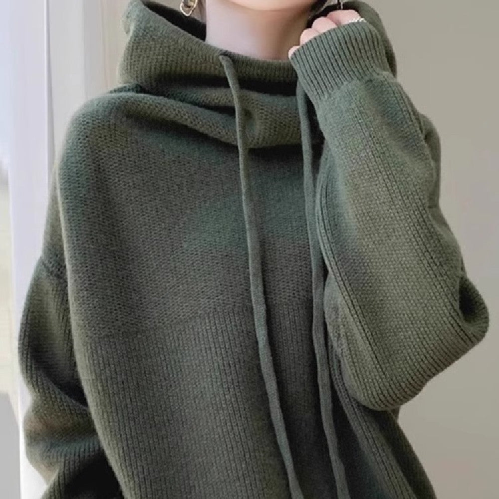 Hooded Solid Color Knitted Sweater