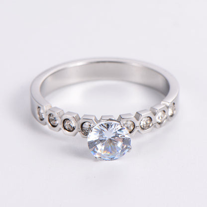 Polished Hexagonal Rhinestone-encrusted Zircon Ring