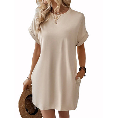 Women's Loose Short Sleeve Pocket Dress