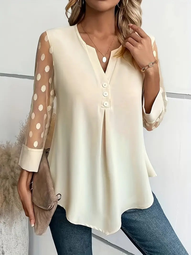 Mesh Sleeves Button Shirt For Women Spring And Summer