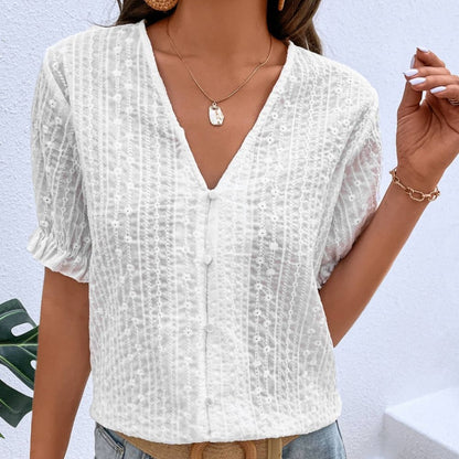 Women's Lace Puff Sleeve Buckle Street Top