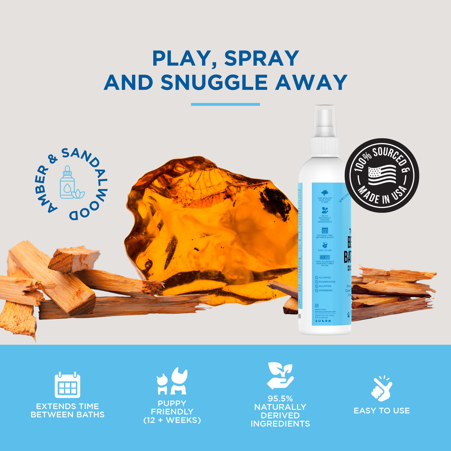 Natural Rapport - The Only Between Bath Spray Dogs Need - Amber & Sandalwood: 8 ounce