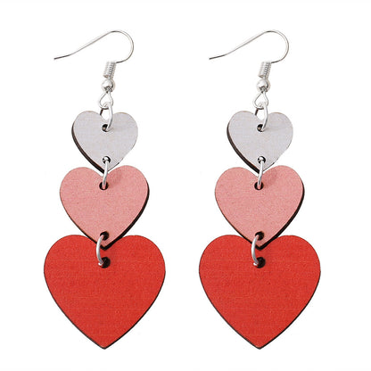 Valentine's Day Handmade Heart-shaped Gradient Color Love Heart Double-sided Wooden Earrings