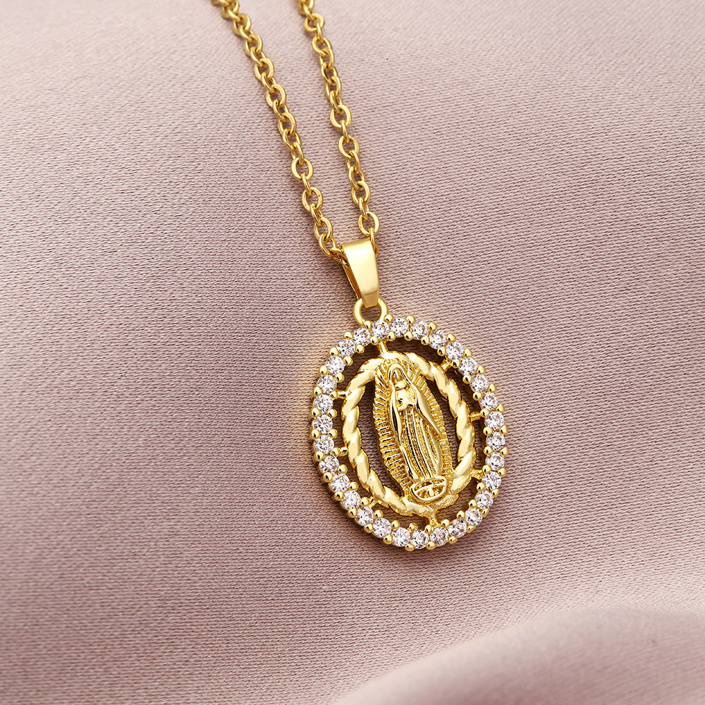 European And American Color Zircon Virgin Mary Pendant Necklace For Women