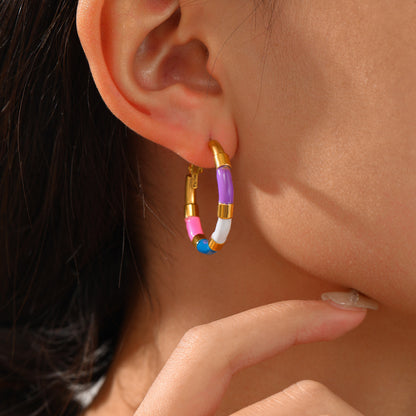 INS Colorful Oil Necklace Stainless Steel Earrings