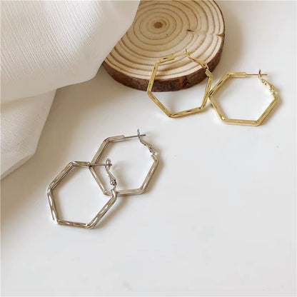 S925 Silver Geometric Hexagonal Circle Exaggerated Ear Clip