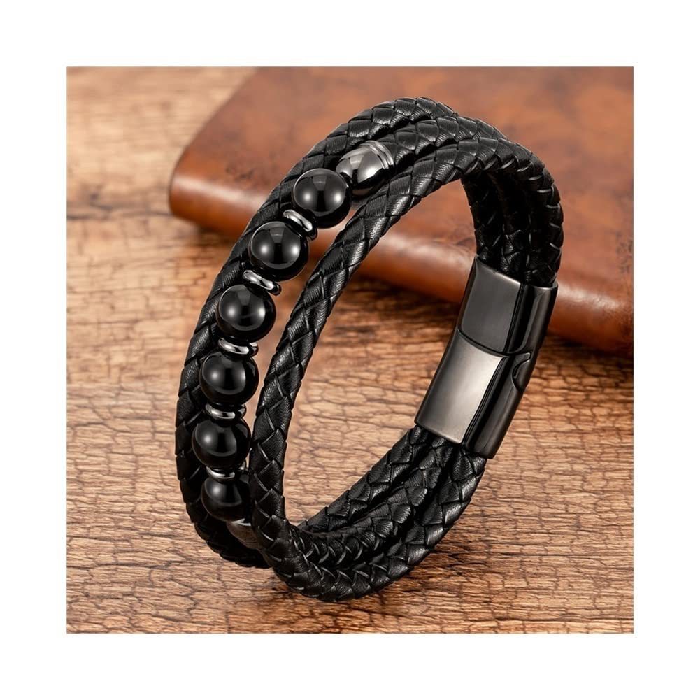 Men's Tigereye Bead Stainless Steel Magnetic Snap Bracelet