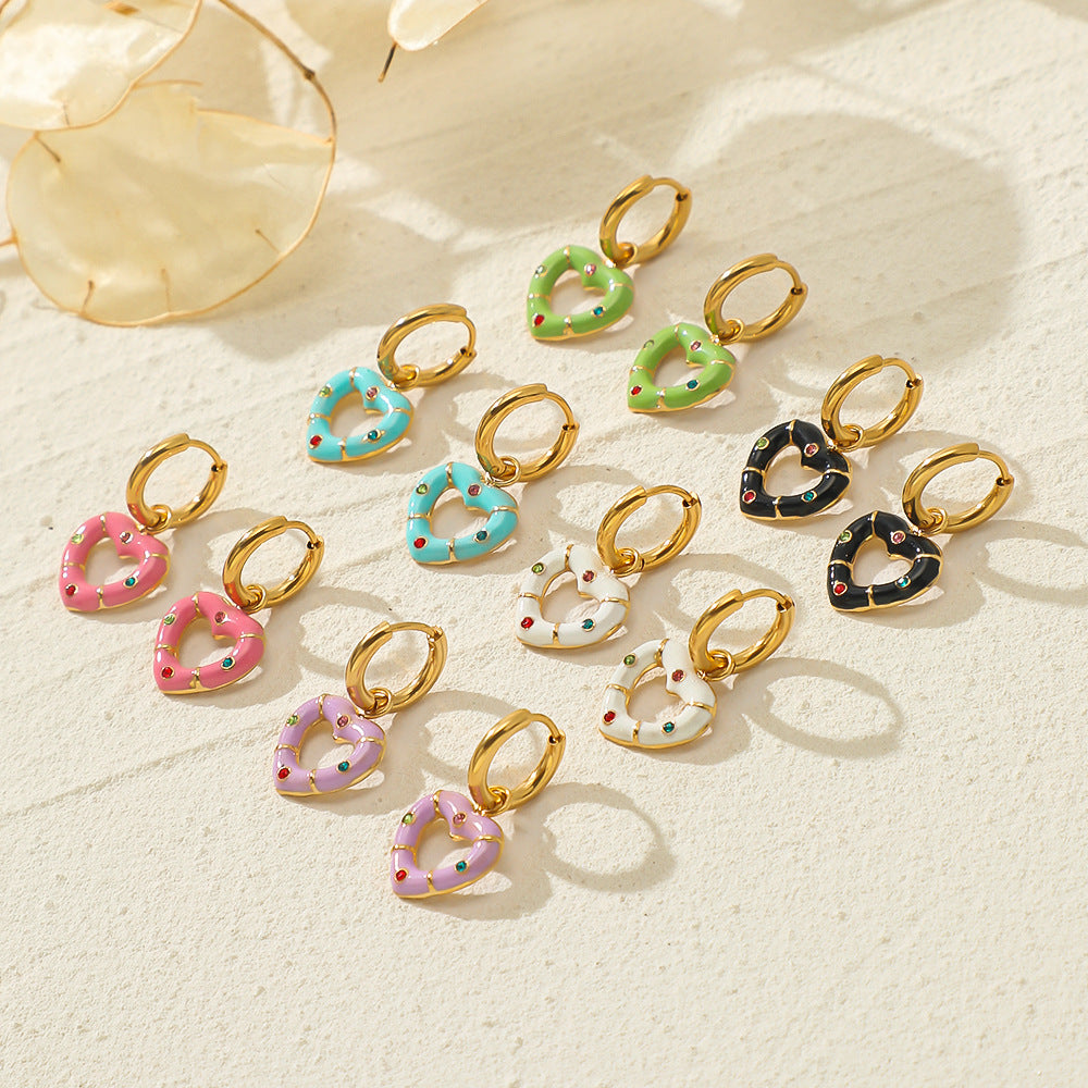 Versatile Multi-color Drip Oil Diamond Love Heart Earrings