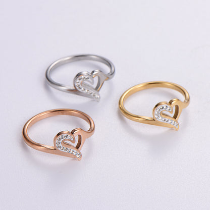 Creative Heart Retro Fashion Inlaid Stainless Steel Ring