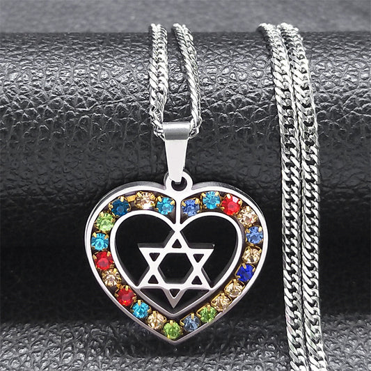 Six-pointed Star Stainless Steel Color Zircon Geometric Necklace