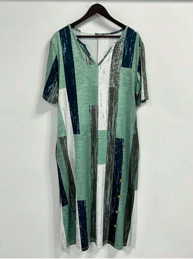 Printed Loose Casual Pocket Long Dress