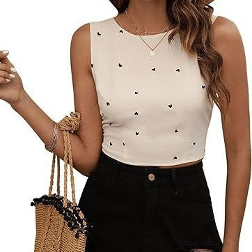 Women Bohemian Sleeveless Backless Lace-up Full Body Print Cropped Tank Top