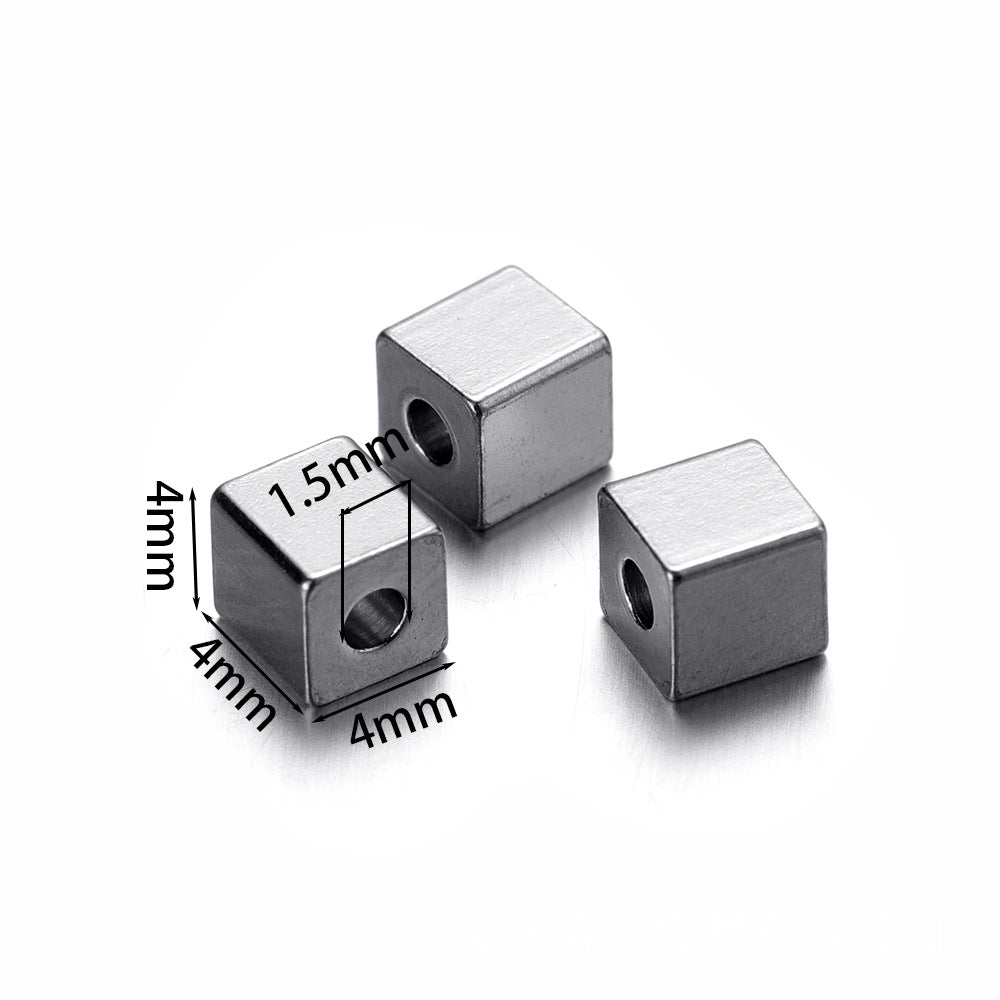 Stainless Steel Cube Interval Beads Loose Accessories