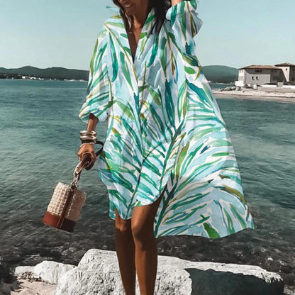 Printed Beach Vacation Blouse Coat