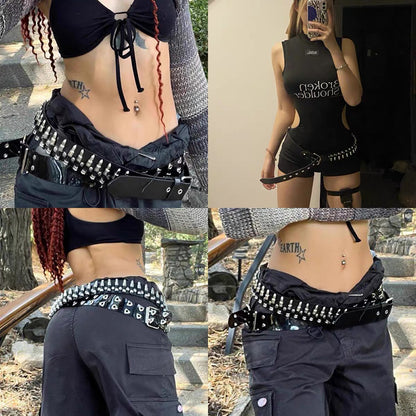 Rivet Belt Rock Trend Punk Bullet Black Belt Men And Women Personality Fashion Hip-hop Accessories