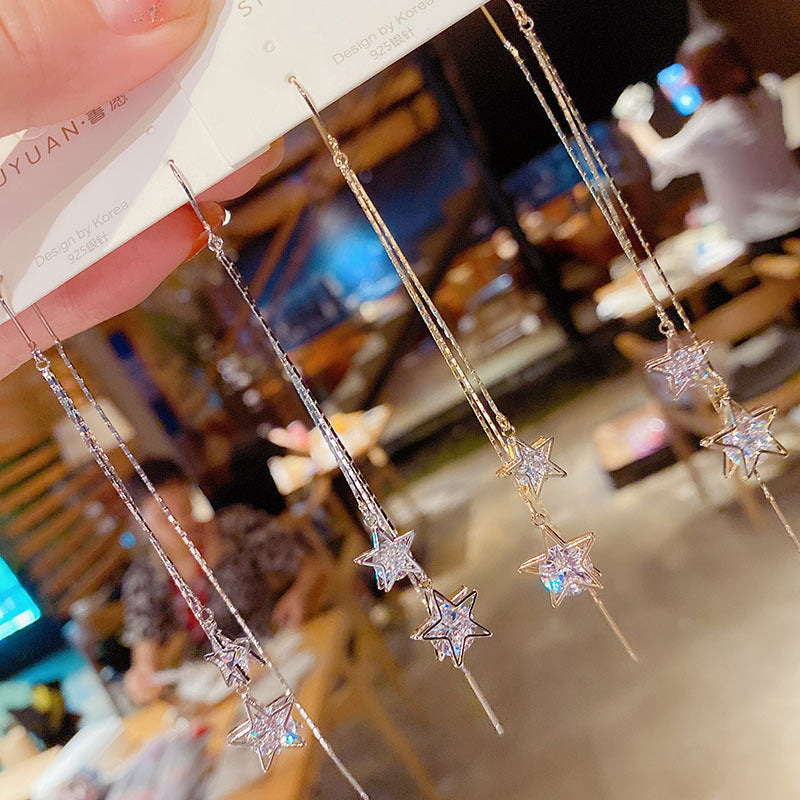 Super Fairy More Than Fringed Zircon Five-star Hanging Earrings