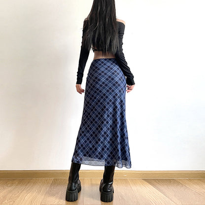 Preppy Style Retro Plaid Printed All-matching Slim Fit High Waist Slit Skirt