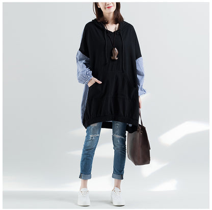 Artistic Striped Stitching Loose Hooded Sweater