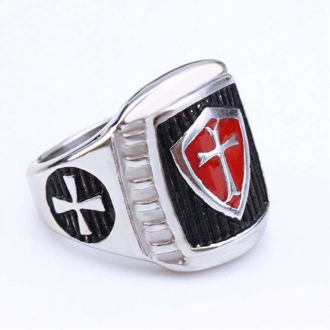 Vintage Oil Dripping Red Cross Men's Personalized Stainless Steel Ring