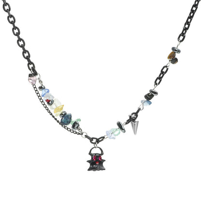 Cute Black And White Little Ghost Monster Necklace Jade Stitching