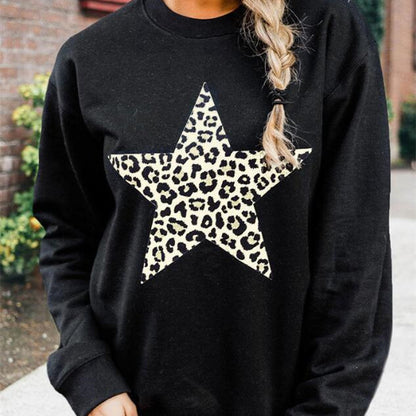 Women's Fashion Personalized Leopard Print Five-pointed Star Pattern Sweater