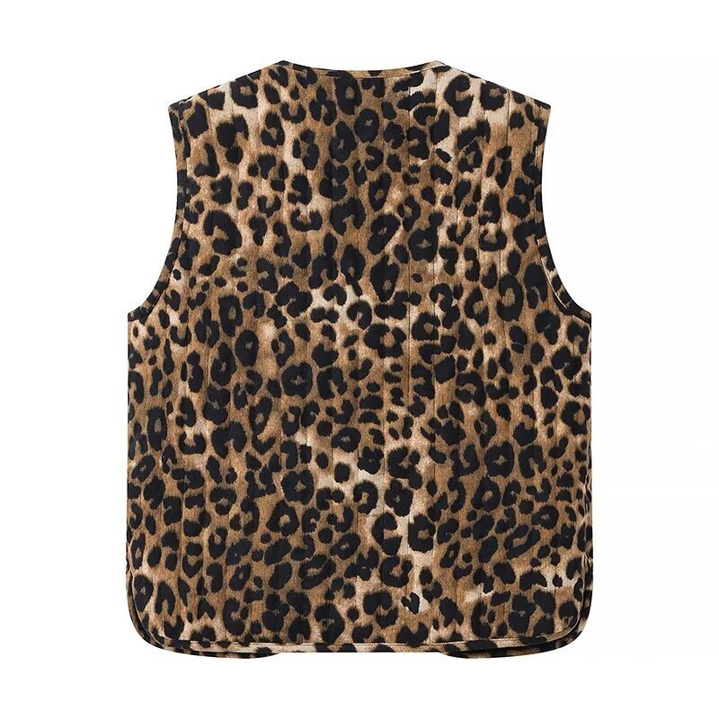 Corduroy Leopard Bow Lace Up Slim Fit Vest Top