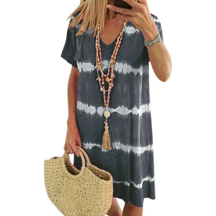 Tie-dye Short Sleeve Dress Women