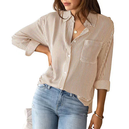 Women's Striped Loose Casual Cardigan Top