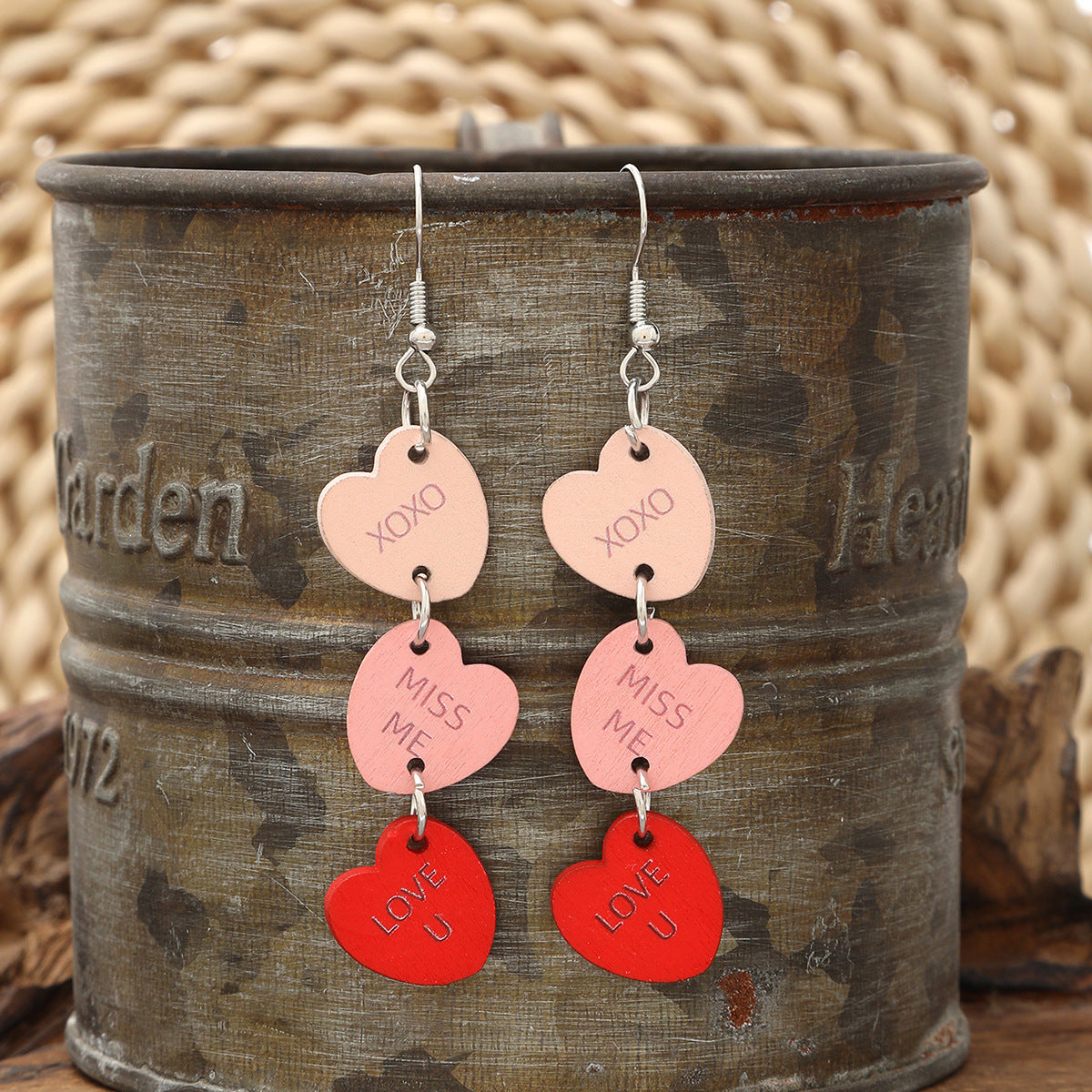 Valentine's Day Multi-layer Love Heart Earrings English Letters