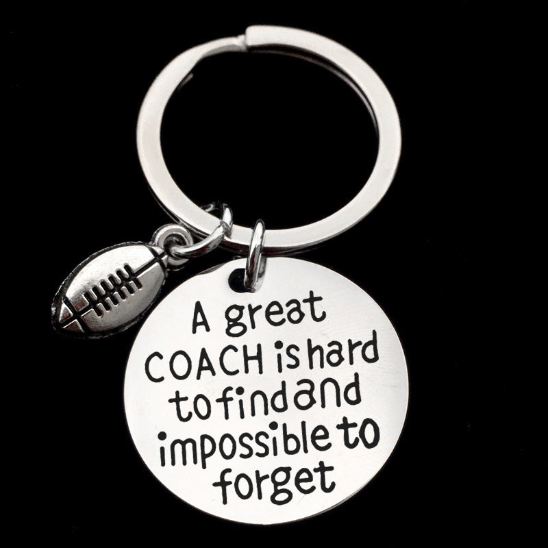 Stainless Steel Lettering Keychain Basketball Baseball Charm Key Ring Decorations