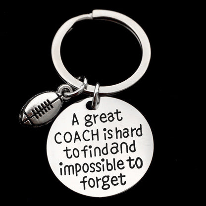 Stainless Steel Lettering Keychain Basketball Baseball Charm Key Ring Decorations