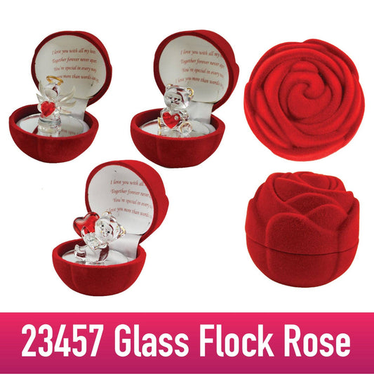Novelty Closeout - Valentine's Day Love Glass Flock Rose Gift Assortment- 5/Pk