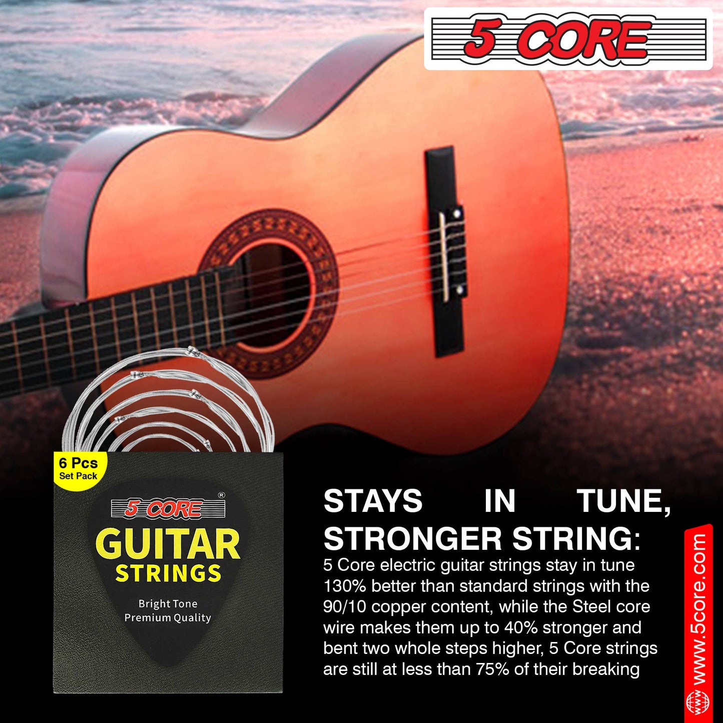 5 Core Inc. - 5Core Acoustic Guitar Strings Steel Gauge w Deep Bright Tone