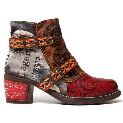 Snake print women's leather boots