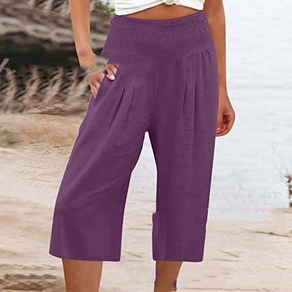 Women's Cotton And Linen Cropped Thin Casual Wide-leg Pants