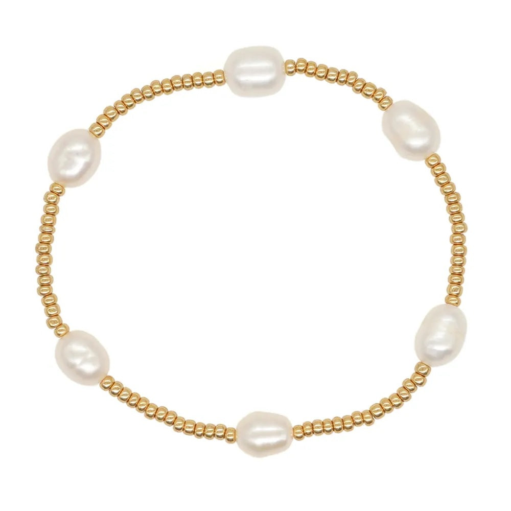 Woven Elastic String Natural Baroque Pearl Bracelet