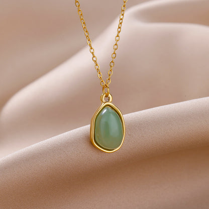 Irregular Geometric Green Pendant Necklace Clavicle Chain Female