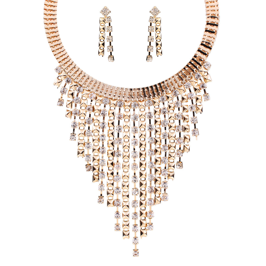 Creative Fashion Multi-layer Tassel Diamond Necklace And Earrings Suite