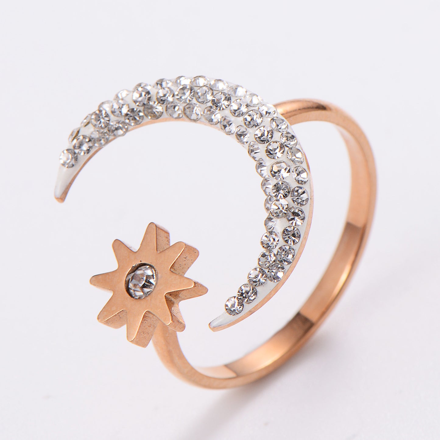 Japanese And Korean Simple Inlaid Moon Star Ring