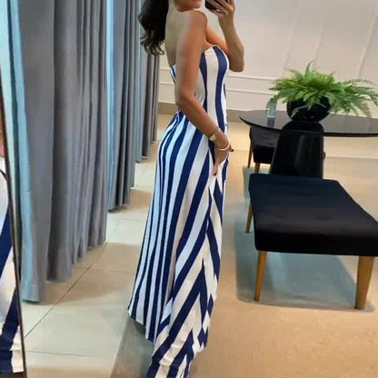 Fashion Striped Sexy Crop Top Skort Suit