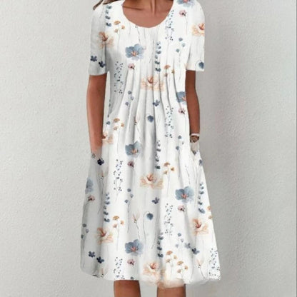 Printed Round Neck Short Sleeve Plus Size Printed Dress