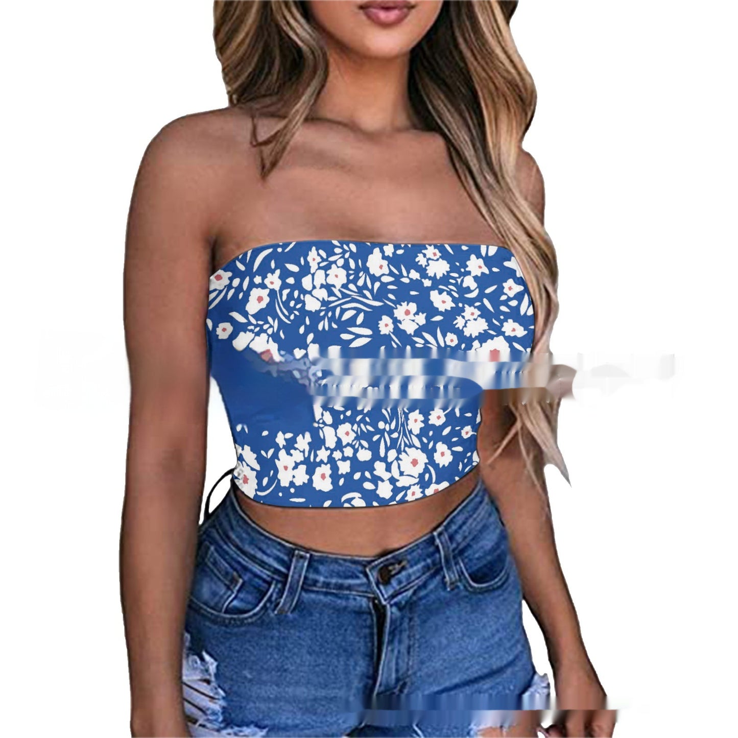 European And American-style Chest-wrapped Printed Bandeau One-shoulder Top