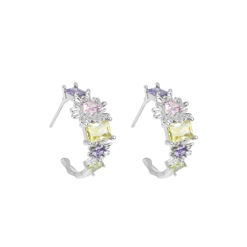 Small Colorful Zircon Simple Earrings