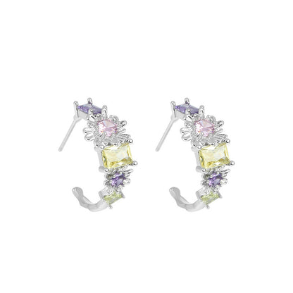 Small Colorful Zircon Simple Earrings