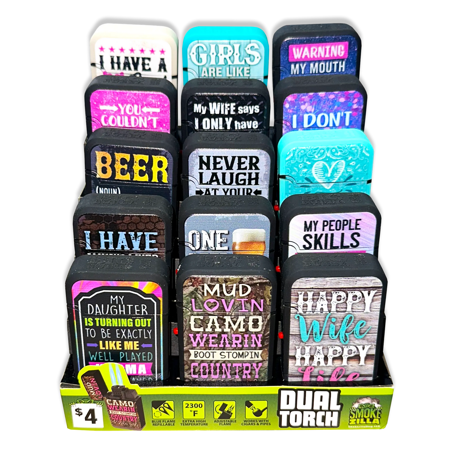 FRIZZALES - Dual Flame Refillable Torch Lighter Assortment- Blowout Price